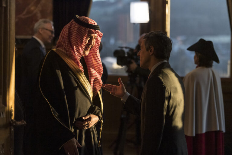 Swiss foreign minister Federal councillor Ignazio Cassis, right, greets Hisham Alqahtani, ambassador of Saudi Arabia, during the traditional New Year's reception of the diplomatic corps, Wednesday, January 16, 2019 in the Federal palace in Bern. The ceremony is attended by the ambassadors, charges d'affaires, presidents of the National Council and Council of States, chairs of both councils' foreign affairs committees and the authorities of the city and canton of Bern. (KEYSTONE/Alessandro della Valle)