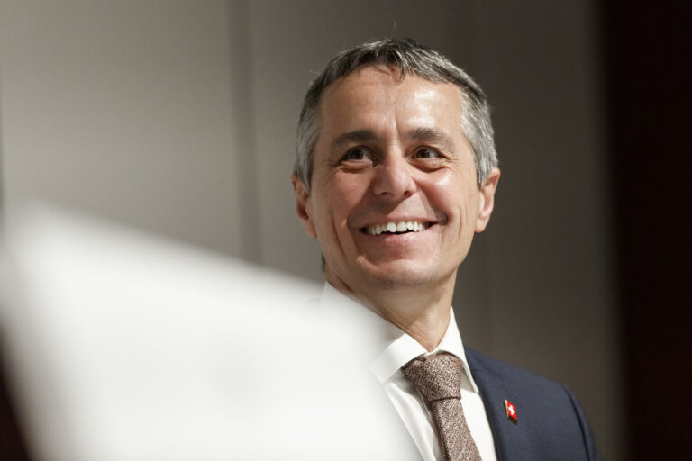 Ignazio Cassis, Federal Councillor, speaks during a press conference after a meeting with United States President Joe Biden Tuesday, June 15, 2021, in Geneva, Switzerland. The meeting between US President Joe Biden and Russian President Vladimir Putin is scheduled in Geneva for Wednesday, June 16, 2021. (KEYSTONE/Cyril Zingaro)