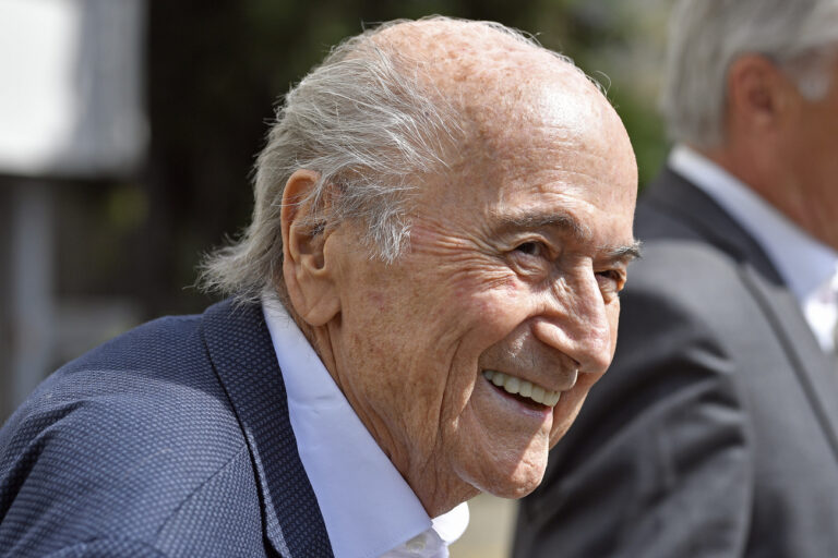 Former FIFA President Joseph S. Blatter in the front of the Federal Prosecutor's Office in Zurich, Switzerland, on Monday, August 9, 2021. .Sepp Blatter, the former world football chief, faces his final hearing with a Swiss prosecutor on Monday in a fraud probe surrounding a 2011 FIFA payment to Michel Platini. (KEYSTONE/Walter Bieri)