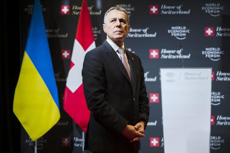 Ignazio Cassis, President of the Swiss Confederation, is seen before a video meeting with Denys Shmygal, Prime Minister of Ukraine in the House of Switzerland during the 51st annual meeting of the World Economic Forum, WEF, in Davos, Switzerland, on Tuesday, May 24, 2022. The forum has been postponed due to the Covid-19 outbreak and was rescheduled to early summer. The meeting brings together entrepreneurs, scientists, corporate and political leaders in Davos under the topic 