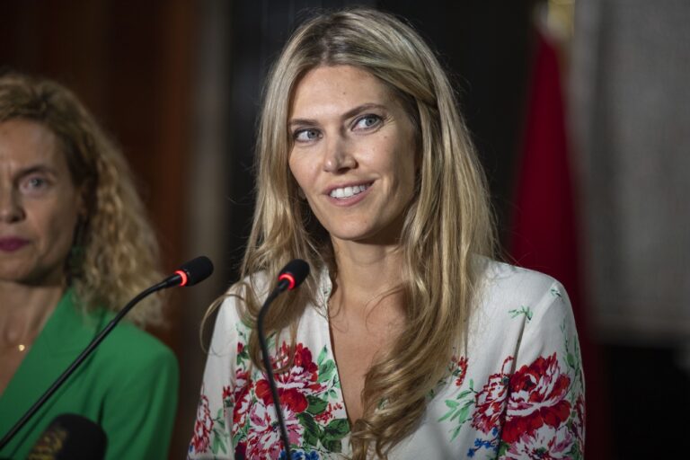 epa10235154 Parliamentary and the Vice President of the European Parliament, Eva Kaili holds a joint press conference during the meeting of the Parliamentary Assembly of the Union for the Mediterranean (UfM), at the Moroccoan Parliament in Rabat, Morocco, 10 October 2022. EPA-EFE/JALAL MORCHIDI