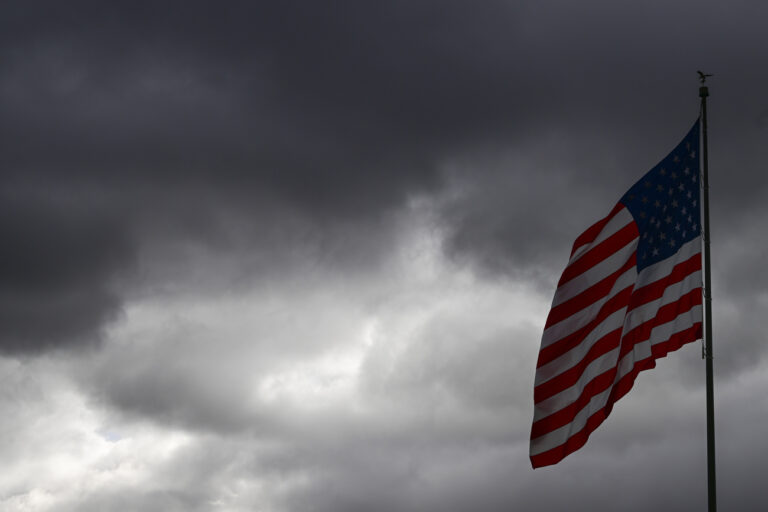 The American Flag stands in Drummond, Mont., on Election Day, Tuesday, Nov. 5, 2024. (AP Photo/Tommy Martino)