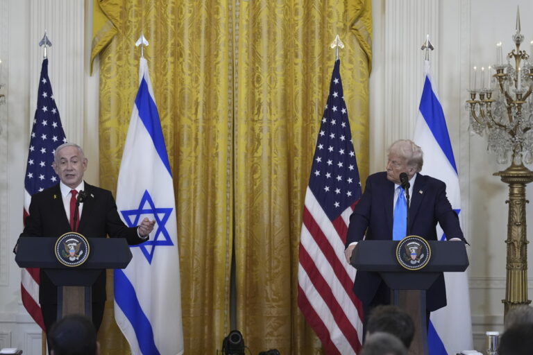 Israeli Prime Minister Benjamin Netanyahu answers questions during a news conference with President Donald Trump in the East Room of the White House, Tuesday, Feb. 4, 2025, in Washington. (AP Photo/Alex Brandon)