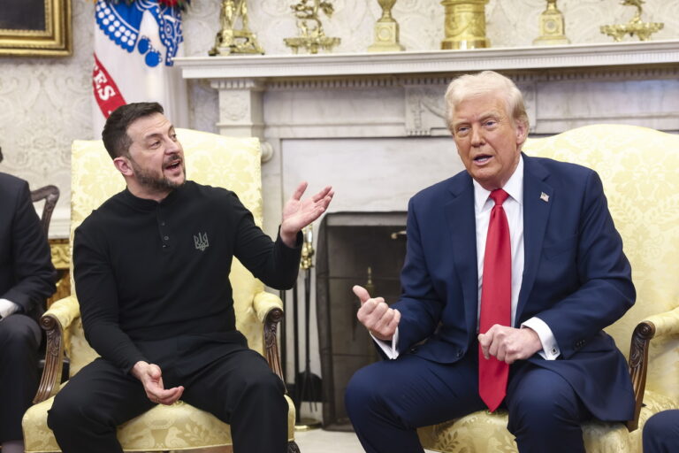 epaselect epa11930694 US President Donald Trump (R) meets with Ukrainian President Volodymyr Zelensky (L) in the Oval Office of the White House in Washington, DC, USA, 28 February 2025. Zelensky is in Washington to sign the framework of a deal, pushed by President Trump, to share Ukraines's mineral wealth with the US. EPA/JIM LO SCALZO / POOL