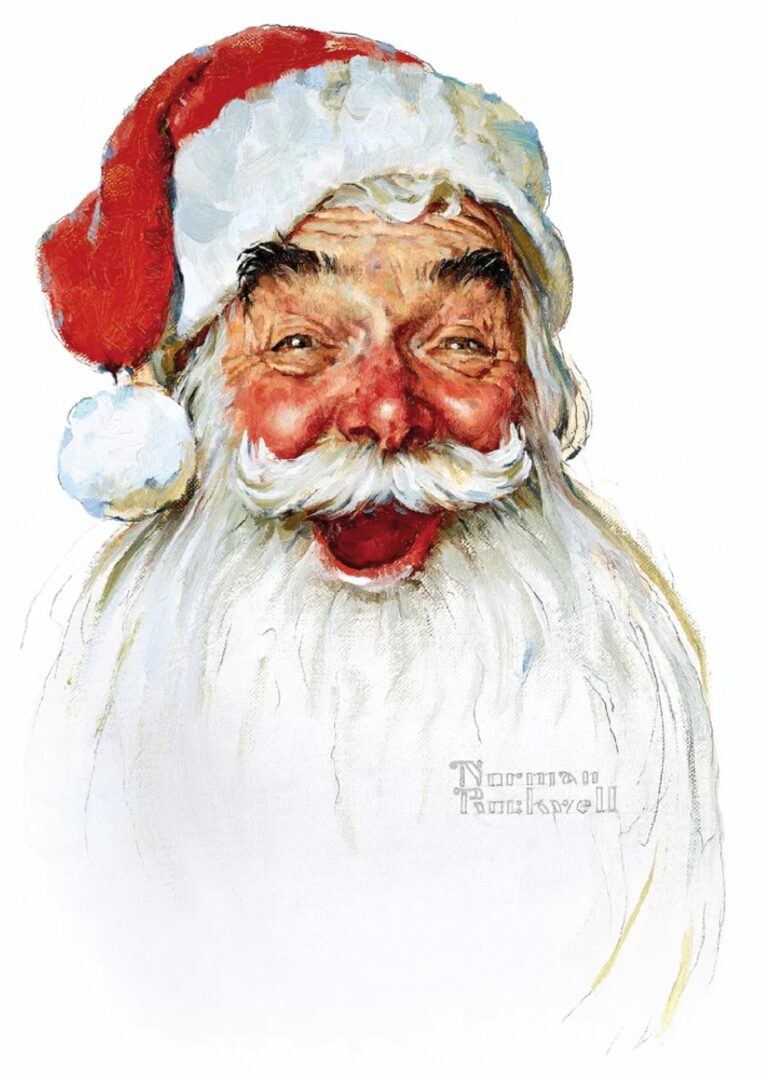 Beim Anblick von Norman Rockwells Santa Claus mit lachenden Augen und der Haut eines fröhlichen Rotweintrinkers hofft man, dass Weihnachten für einmal so strahlt wie er