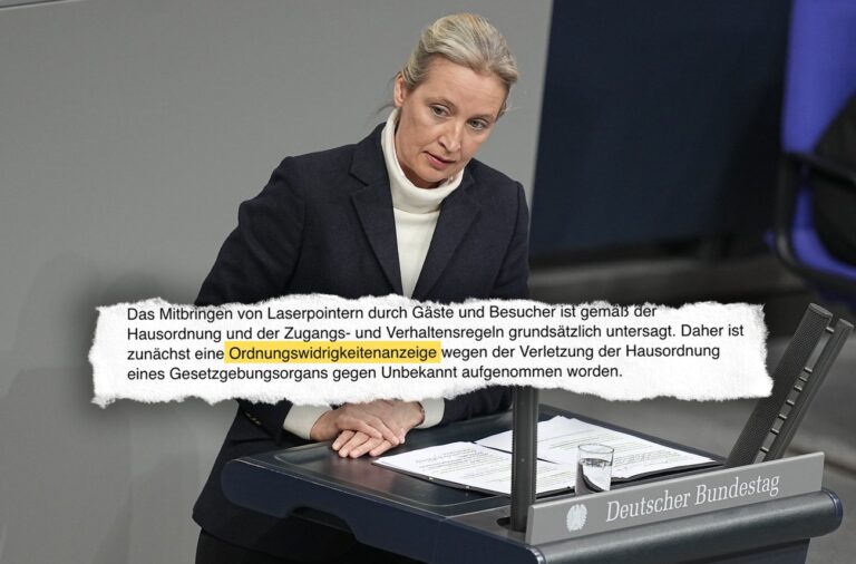 Nach Laser-Attacke auf Alice Weidel: Bundestag erstattet Anzeige gegen unbekannt