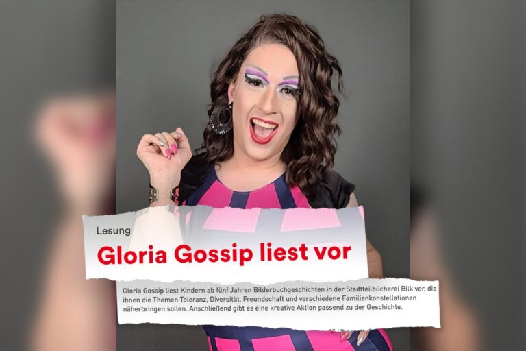 Auf München folgt Düsseldorf: Nach «Eric Big Clit» soll nun Drag-Queen «Gloria Gossip» Kleinkindern «Toleranz, Diversität, Freundschaft und Familienkonstellationen» näherbringen – freundlich finanziert vom deutschen Steuerzahler