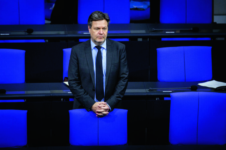 Robert Habeck, Federal Minister for Economic Affairs and Climate Protection and Vice Chancellor, (Alliance 90/The Greens) recorded during his government statement on the annual economic report in the German Bundestag in Berlin, February 22, 2024. (KEYSTONE/DPA/Janine Schmitz)