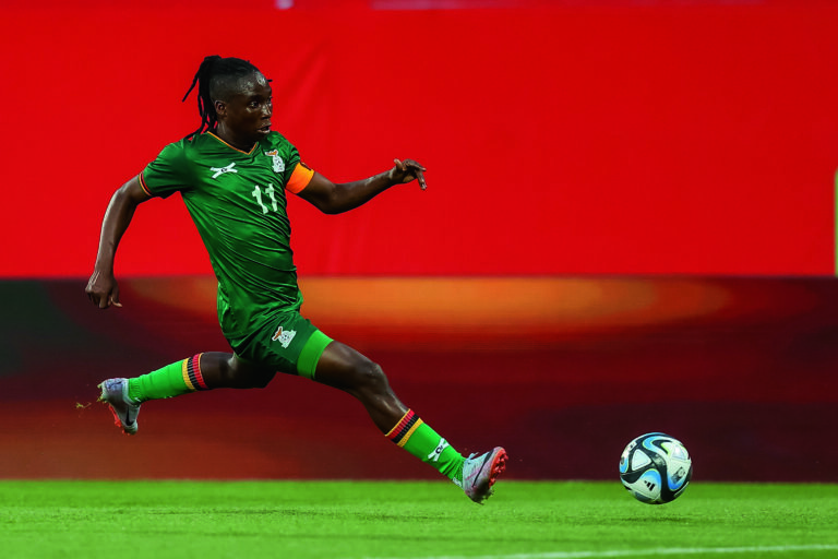 FUERTH, GERMANY - JULY 7: Barbra Banda of Zambia controls the ball during the Women's international friendly between Germany and Zambia at Sportpark Ronhof Thomas Sommer on July 7, 2023 in Fuerth, Germany. (Photo by Roland Krivec/DeFodi Images via Getty Images)